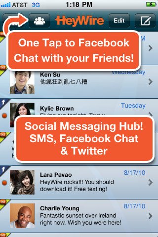 HeyWire  Texting 45+ Countries, Facebook Chat & Twitter - صورة شاشة 1